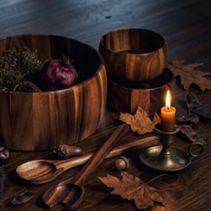 Acacia wood salad bowl set