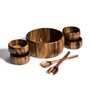 Acacia wood salad bowl and serving set
